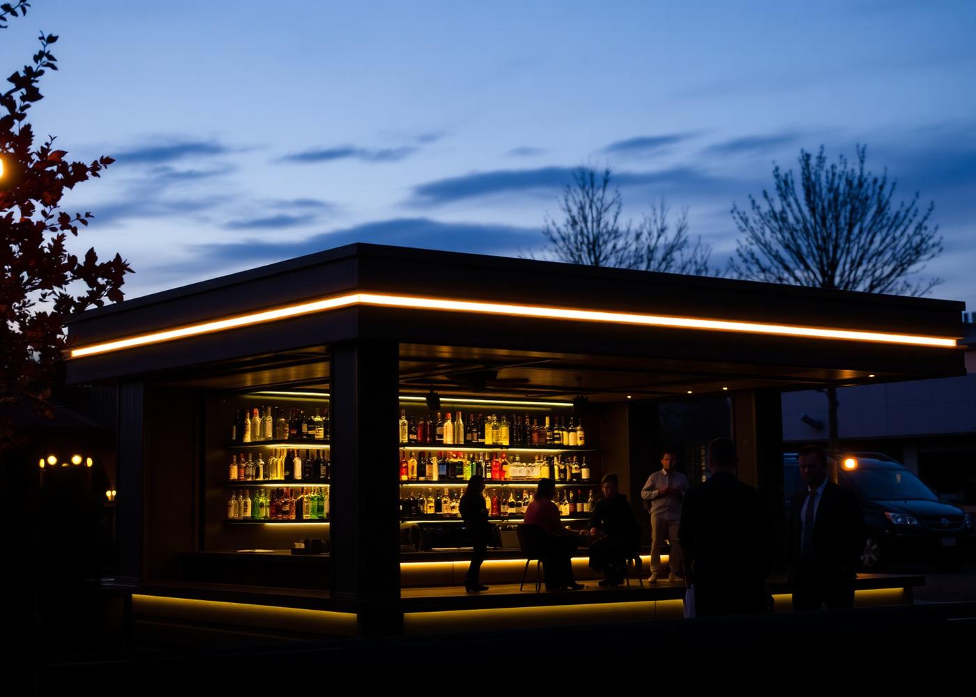 Bar éphémère installé dans un kiosque personnalisé, concept KIOSPHERE