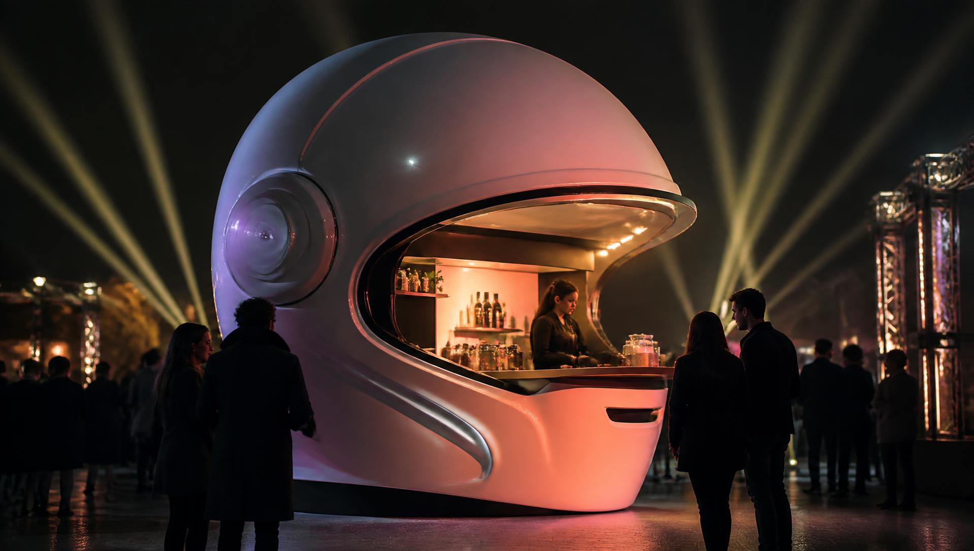 Kiosque signature en forme d'objet géant, concept KIOSPHERE